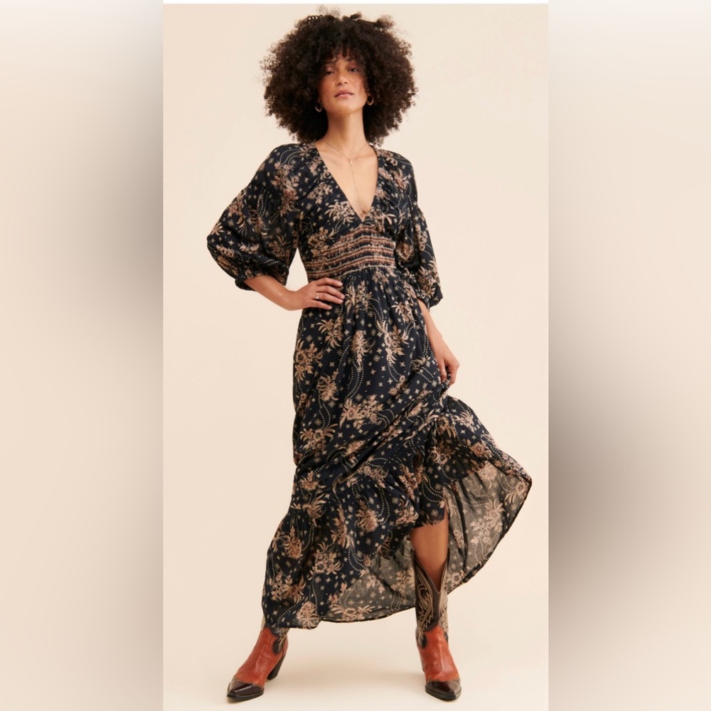 Free People Cream Maxi Sundress with Plunge Neckline